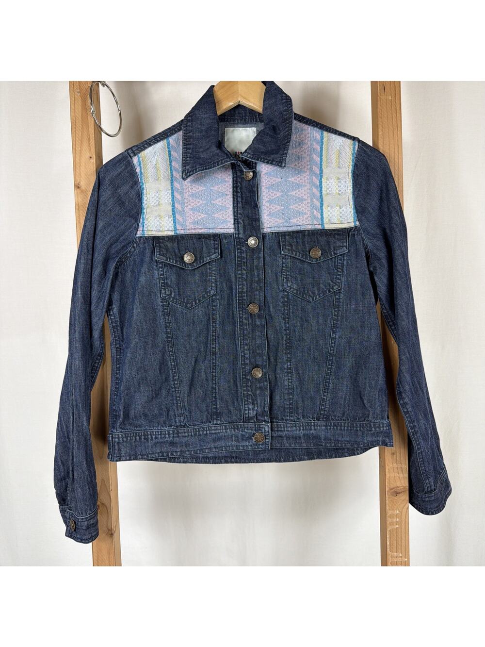 Vintage People Embellished Button Up Denim Trucker Jacket #1282 Sizes SM